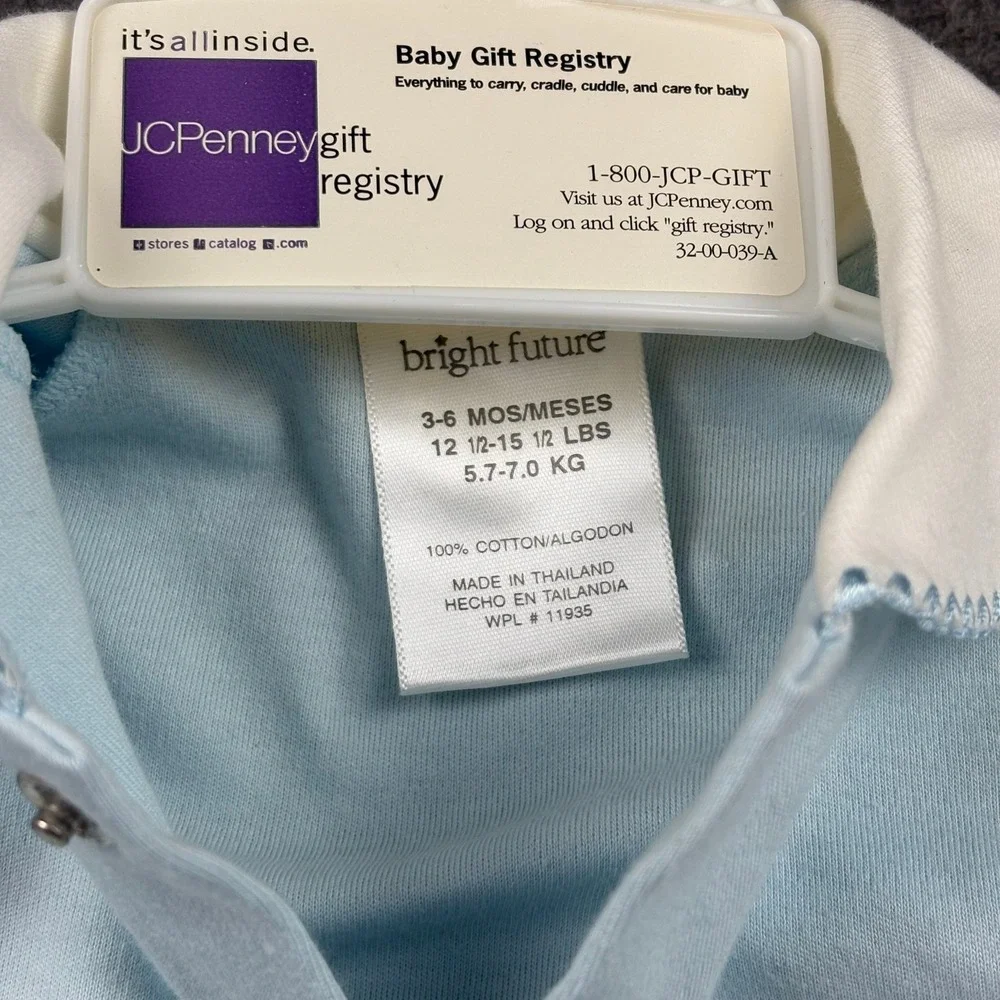 Bright Future Baby Sleeper 3-6‎ Months Light Blue Cloud Embroidery JCPenney NWT